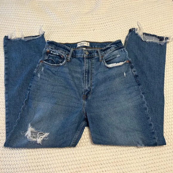 Abercrombie Ankle Straight Ultra High Rise Curve Love Medium Destroy Size 10L 30 - Picture 13 of 13